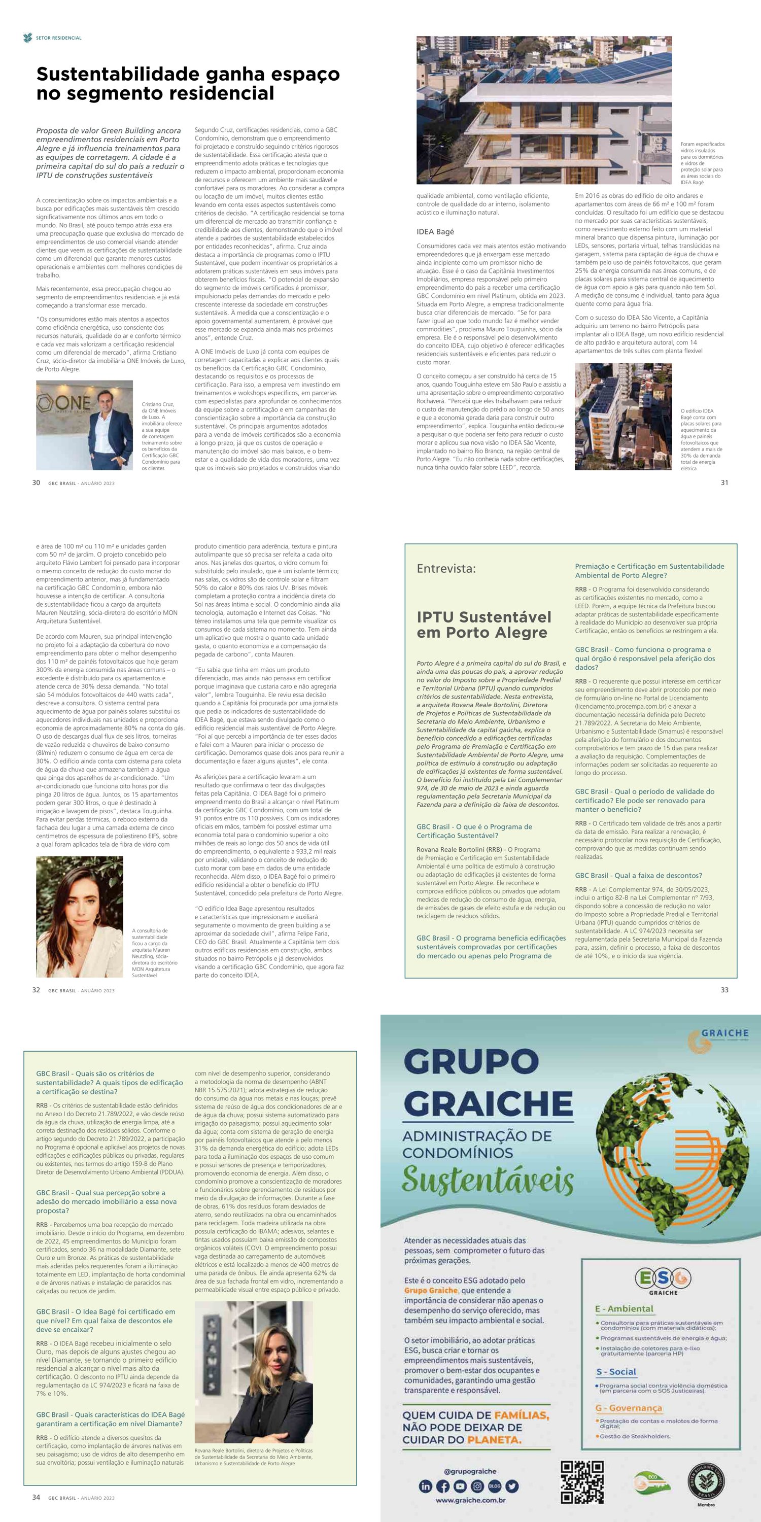 Captura das páginas da reportagem "Sustentabilidade ganha espaço no segmento residencial" na Anuário GBC Brasil 2023