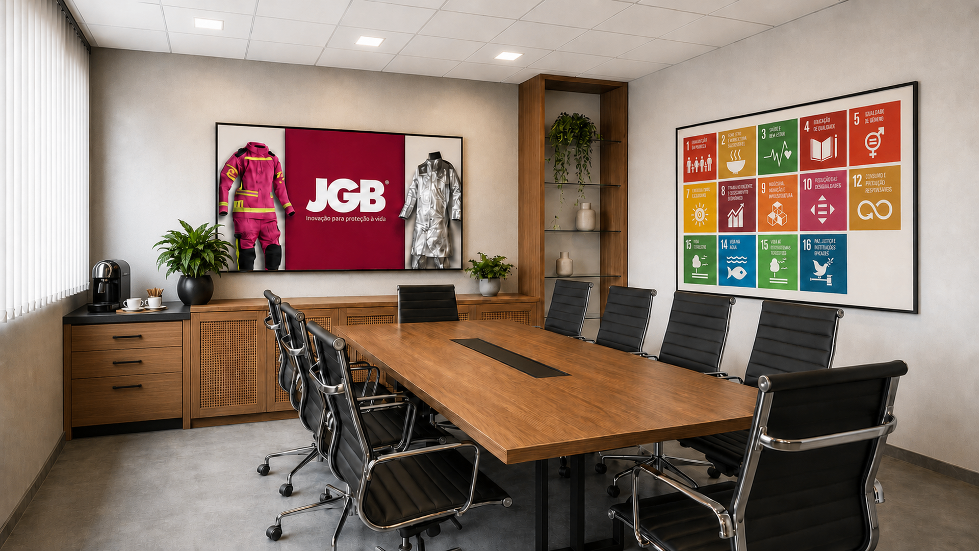 Sala de reunião JGB com quadro dos ODS